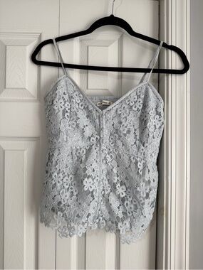 Abercrombie & Fitch Light Blue Floral Lace Peplum Tank Top